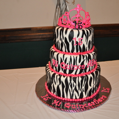 Hot Pink And Zebra Striped Cake With A Tiara On Top! Hot Pink And Zebra Striped Cake With A Tiara On Top!