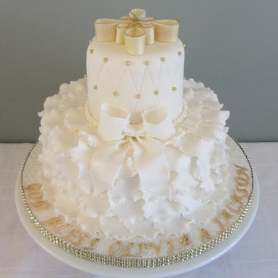 White And Gold Baptism Cake White And Gold Baptism Cake