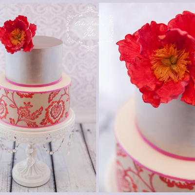 A Beautiful Birthday Cake Using Edible Wafer Paper On The Bottom Tier And The Top Tier Was Painted With Silver Lustre Dust The Open Sugar on Cake Central