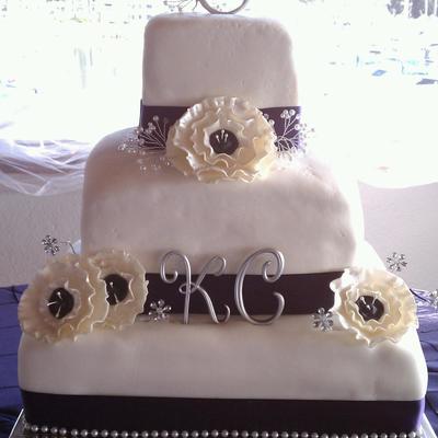 Square Purple And Silver Wedding Cake