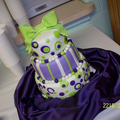 Pink And Green Circle And Stripe Cake With Green Bow on Cake Central