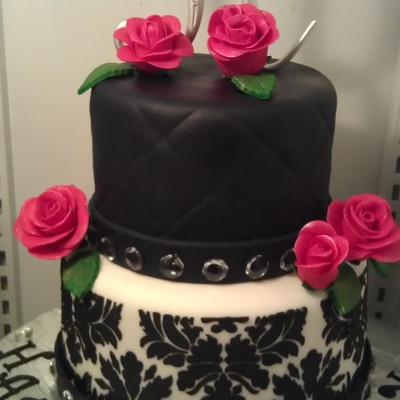 Black And White With Damask And Roses Black And White With Damask And Roses