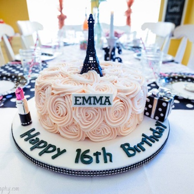 Paris Themed Birthday Cake With Buttercream Ruffle Roses Paris Themed Birthday Cake With Buttercream Ruffle Roses