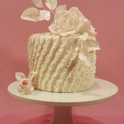 This Is My First Cake For 2014 It Is A Little Gingerbread Latte Cake Angled Ruffles Gum Paste Roses And Silver Leaf Accents The Recipe This Is My First Cake For 2014 It Is A Little Gingerbread Latte Cake Angled Ruffles Gum Paste Roses And Silver Leaf Accents The Recipe