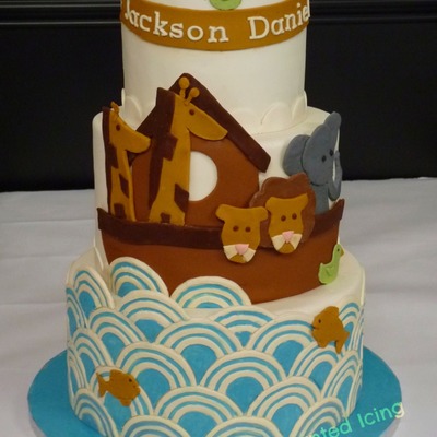 Modern Take On Noahs Ark For Baby Jacksons Christening The Wave Pattern On The Bottom Tier Was Challenging And Time Consuming To Do Modern Take On Noahs Ark For Baby Jacksons Christening The Wave Pattern On The Bottom Tier Was Challenging And Time Consuming To Do