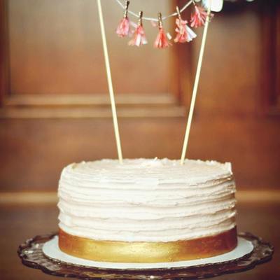 8 Round Birthday Cake With Buttercream Frosting And A Gold Painted Fondant Ribbon 8 Round Birthday Cake With Buttercream Frosting And A Gold Painted Fondant Ribbon