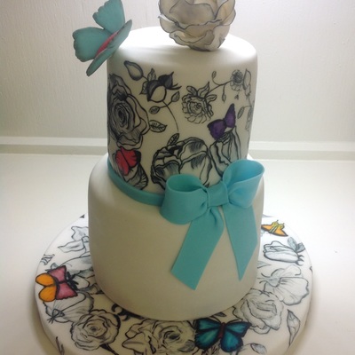 Hand Painted Butterfly Garden Cake