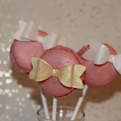 Strawberry French Macaron's With Wafer Paper Bows! on Cake Central