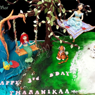 A Cake For Our Little Princess: Princess Ariel, Jasmine, Elsa And Friends Flounder, Rajah And Olaf A Cake For Our Little Princess: Princess Ariel, Jasmine, Elsa And Friends Flounder, Rajah And Olaf