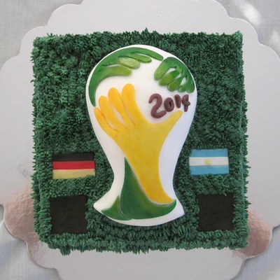 A World Cup Cake In Honour Of The Final On July 13Th The Black Squares Were Where The Appropriate Scores Would Be Added After The Game