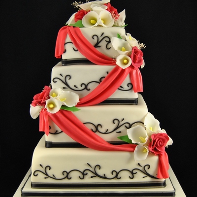 My Very First Wedding Cake Each Tier Has Diff Flavor Sizes Are 12 10 8 6 4High With Edible Sugar Flowers Whew I Did My Homework H on Cake Central