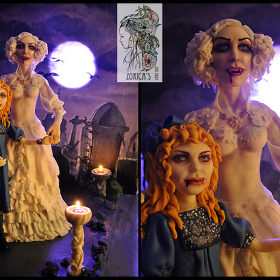 Blood Relatives Vampires In The Cemetery Fondant Figures The Big Vampires Skirt Is Cake The Background Is Hand Painted Fondant On Blood Relatives Vampires In The Cemetery Fondant Figures The Big Vampires Skirt Is Cake The Background Is Hand Painted Fondant On