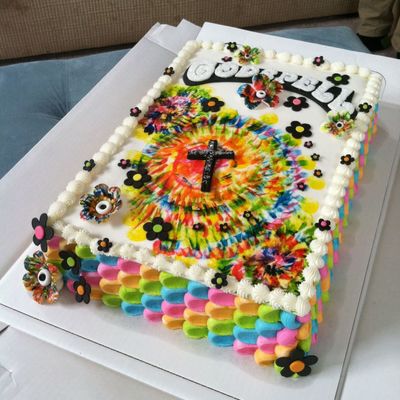 Hand Painted Tie Dye Cake For Cast Party Double Layer Half Sheet With Chocolate Cake And Chic Fudge Icing On Bottom And Tie Dye Colored Wh... Hand Painted Tie Dye Cake For Cast Party Double Layer Half Sheet With Chocolate Cake And Chic Fudge Icing On Bottom And Tie Dye Colored Wh...