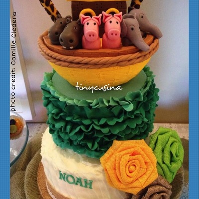 Cute Noahs Ark With Baby Named Noah Lowest Tier Is Buttercream Icing Wrapped Wax Paper First Before Adding A Belt Of Burlap The Burlap F Cute Noahs Ark With Baby Named Noah Lowest Tier Is Buttercream Icing Wrapped Wax Paper First Before Adding A Belt Of Burlap The Burlap F
