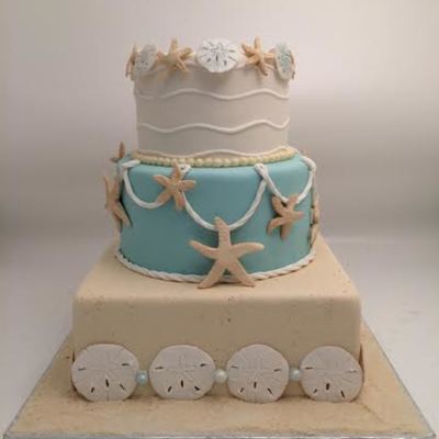 The Starfish And Sand Dollars Were All Hand Made Without The Use Of Any Kind Of Mold Or Stencil The Sand Effect On The Bottom Tier Was C