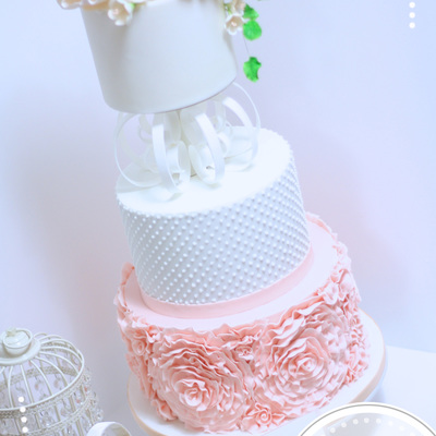 Peach Ruffle Rosette Cake With Edible Swirl Separator Peach Ruffle Rosette Cake With Edible Swirl Separator