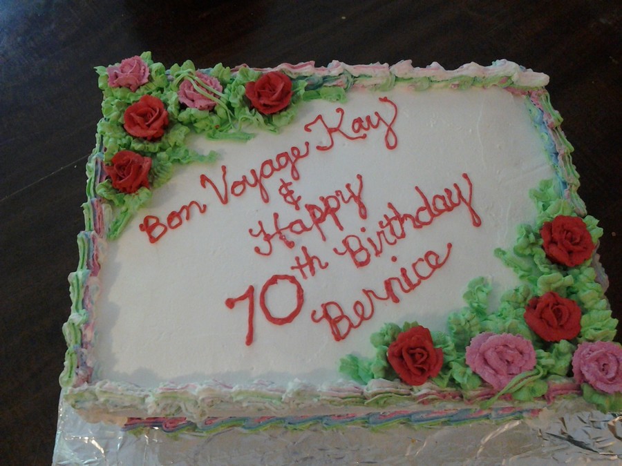 2 Layer 11 By 15 Cake With Half Chocolate And Half Vanilla For Two Wonderful Ladies The Bon Voyage Wasnt A Surprise But The Happy Birthday... on Cake Central 2 Layer 11 By 15 Cake With Half Chocolate And Half Vanilla For Two Wonderful Ladies The Bon Voyage Wasnt A Surprise But The Happy Birthday... on Cake Central
