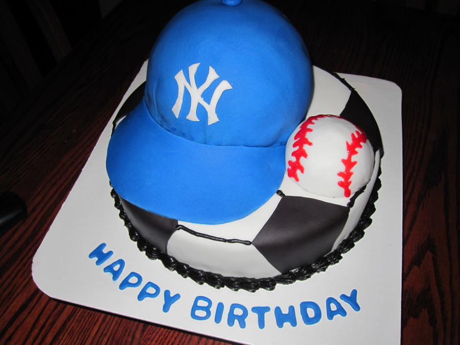 Cake For A Soccer Player Who Loes The Yankees Bottom Is A 10 Round Covered In Buttercream With Black Fondant Accents Hat Is A 6 Round on Cake Central Cake For A Soccer Player Who Loes The Yankees Bottom Is A 10 Round Covered In Buttercream With Black Fondant Accents Hat Is A 6 Round on Cake Central