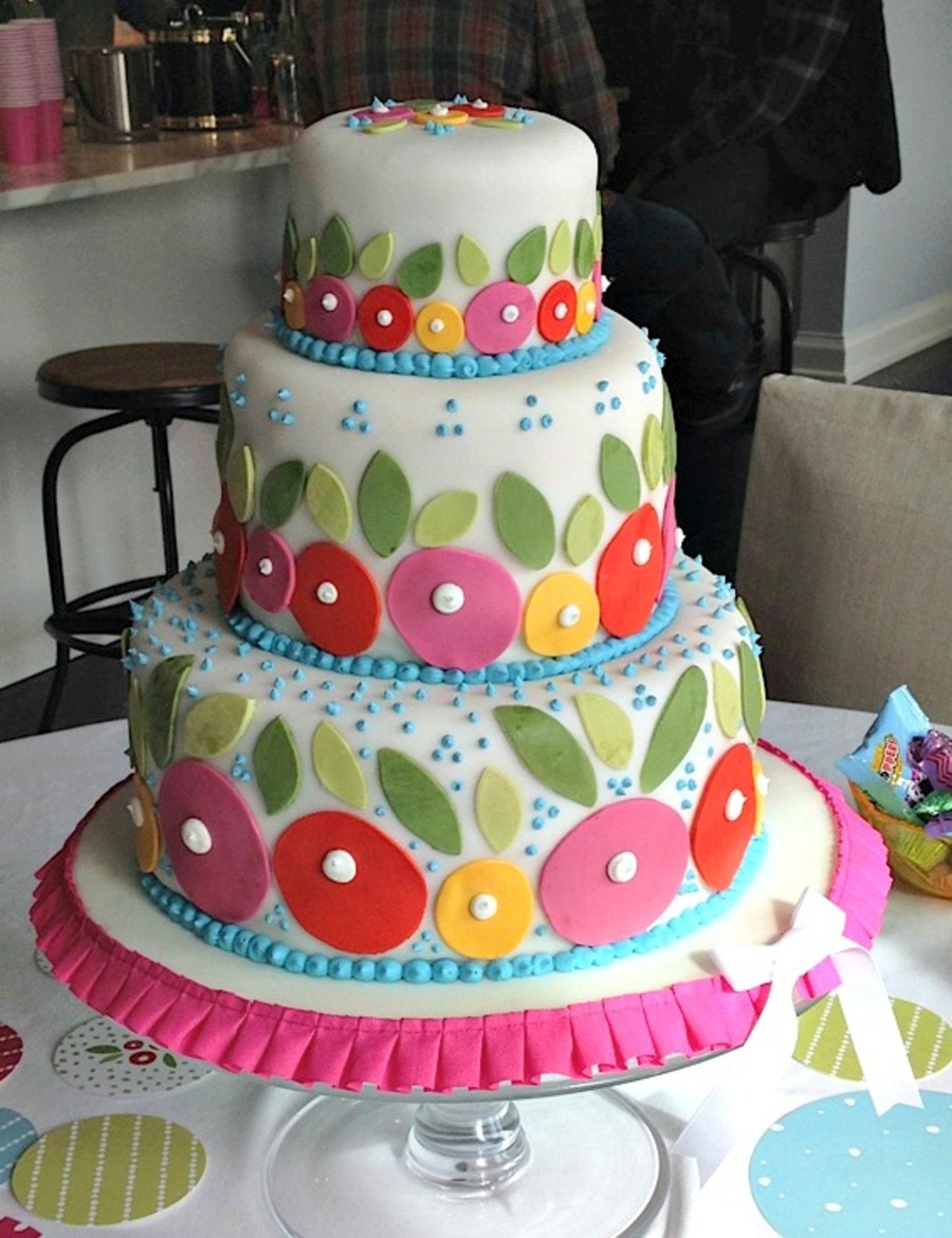 Abstract Spring Flowers Birthday Cake