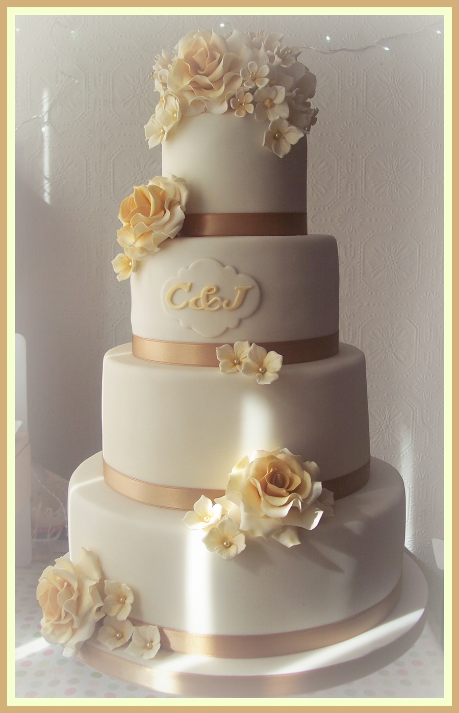 Gold ivory Wedding Cake CakeCentral