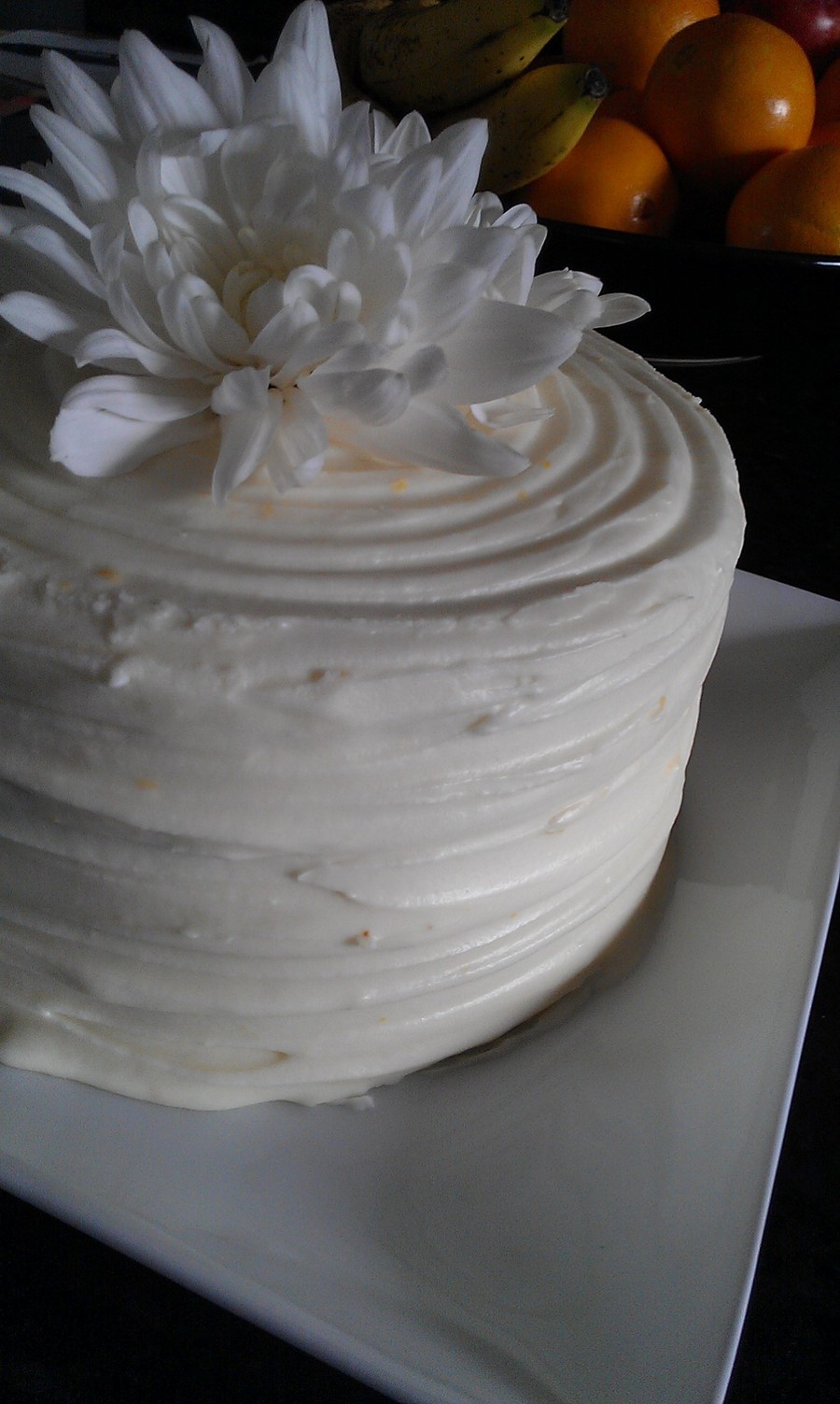 6 Honey Orange Spice Cake Sprinkled With Triple Sec And Frosted With Orange Vanilla Cream Cheese Frosting Topped With Fresh Chrysanthemum on Cake Central 6 Honey Orange Spice Cake Sprinkled With Triple Sec And Frosted With Orange Vanilla Cream Cheese Frosting Topped With Fresh Chrysanthemum on Cake Central