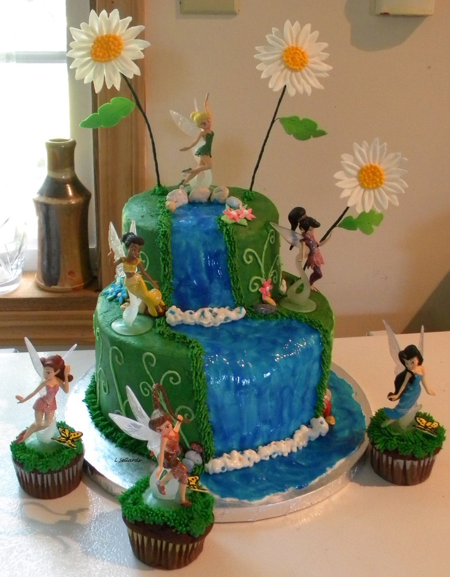 Fairy Cake With Hand Made Gum Paste Daisies Two Tier Buttercream Frosting Water Has White Buttercream Frosting Base With Blue Tinted Gel on Cake Central Fairy Cake With Hand Made Gum Paste Daisies Two Tier Buttercream Frosting Water Has White Buttercream Frosting Base With Blue Tinted Gel on Cake Central
