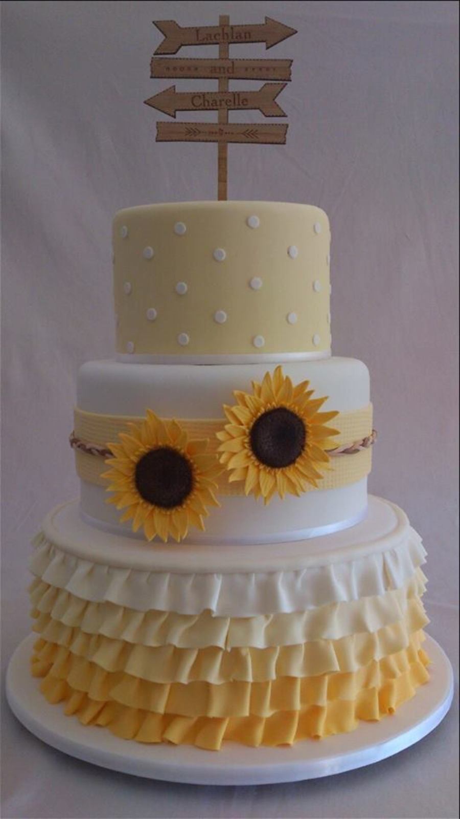 Wedding Cake With Sugar Sunflowers And Ombre Ruffles