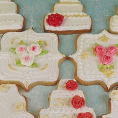 Gold & Pink Wedding Cake Cookies on Cake Central
