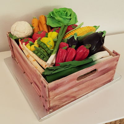 Cake Wood Crate With Vegetables Cake Wood Crate With Vegetables