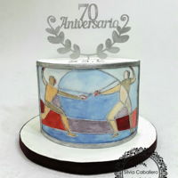 Fencing Cake Tis cake was made to celebrate the 70 th Anniversary of The Fencing Federation of Santa Fe. I used a stainded grass pattern, water colours...