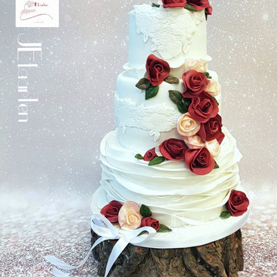 Weddingcake With Burgundy And Peach Roses Weddingcake With Burgundy And Peach Roses