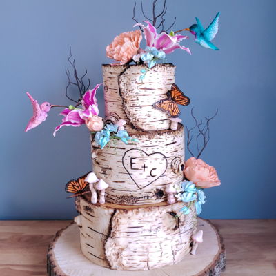 Whimsical Hummingbird Birch Cake Whimsical Hummingbird Birch Cake
