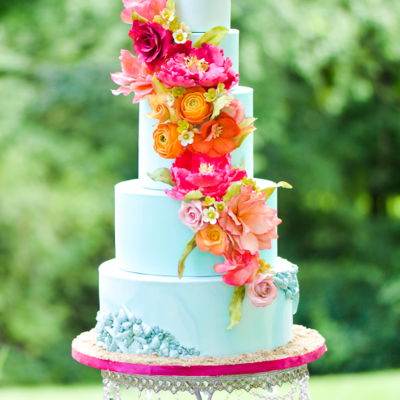 Living Coral Wedding Cake on Cake Central