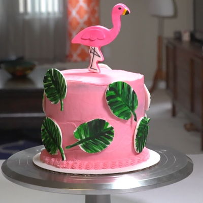 Painted Palm Leaf Flamingo Cake on Cake Central