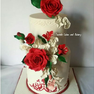 Classy Elegant Red And White Wedding Cake on Cake Central