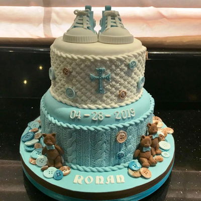 Ronan's Aran Knit Theme Christening Cake Ronan's Aran Knit Theme Christening Cake