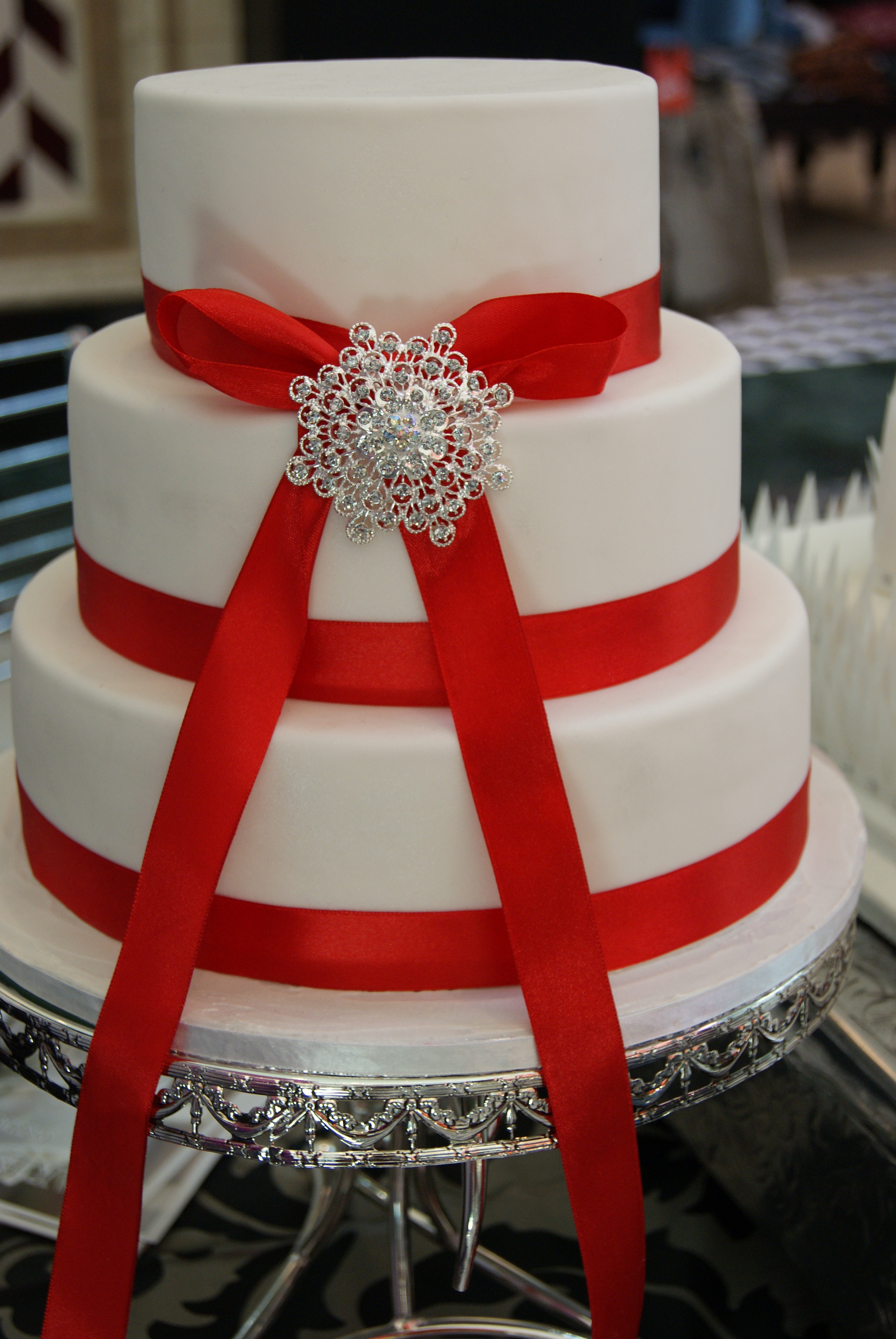 3 Tiered Dummy Cake Covered In Fondant Rice Paper Shapes With Some