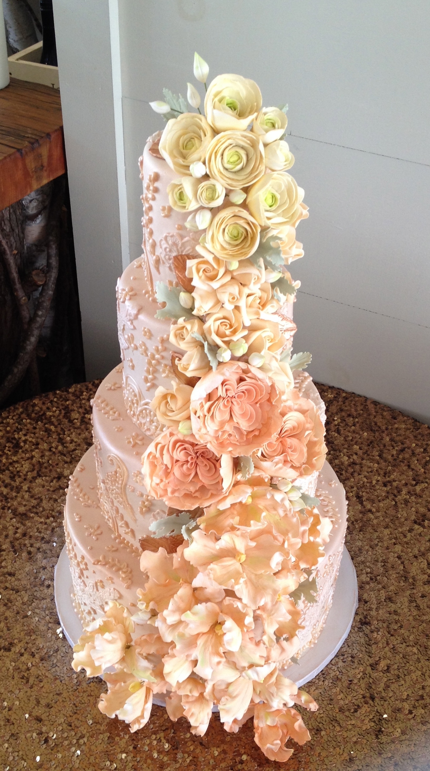 Pink And Cream Sugar Flower Cascade