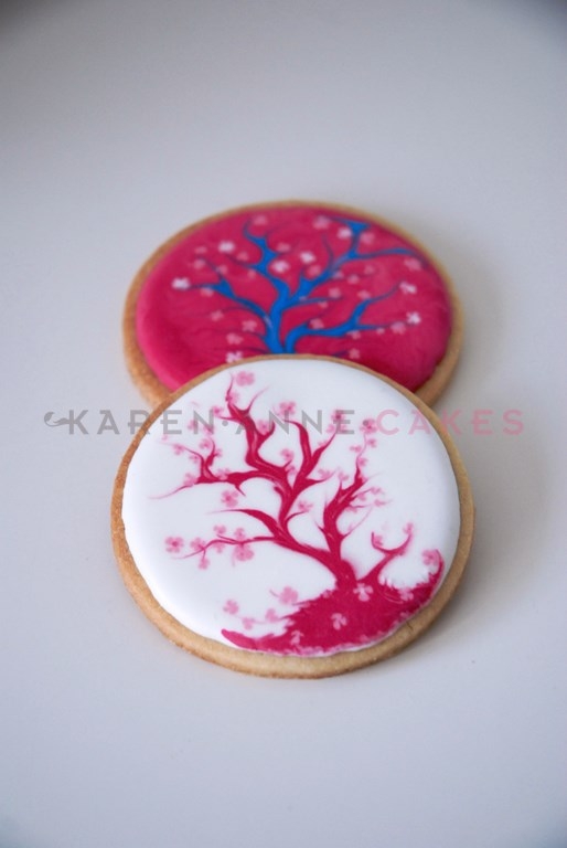 Cherry Blossom Wet On Wet Icing Cookie.