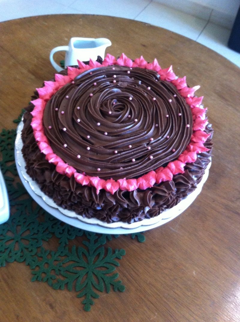 This Is A Chocolate Fudge Cake With Fudge Frosting And Buttercream Pink With Sugar Pearls