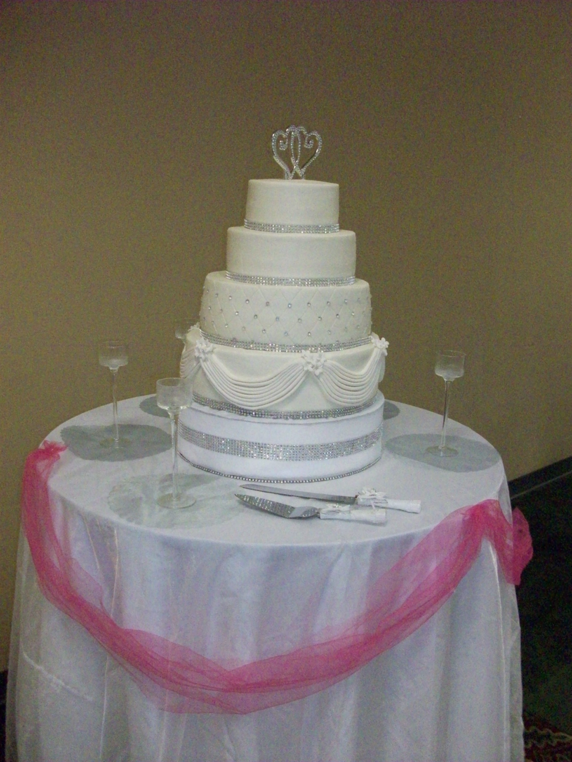 All Buttercream With Fondant Drapes And Flowers Eatable Diamonds And