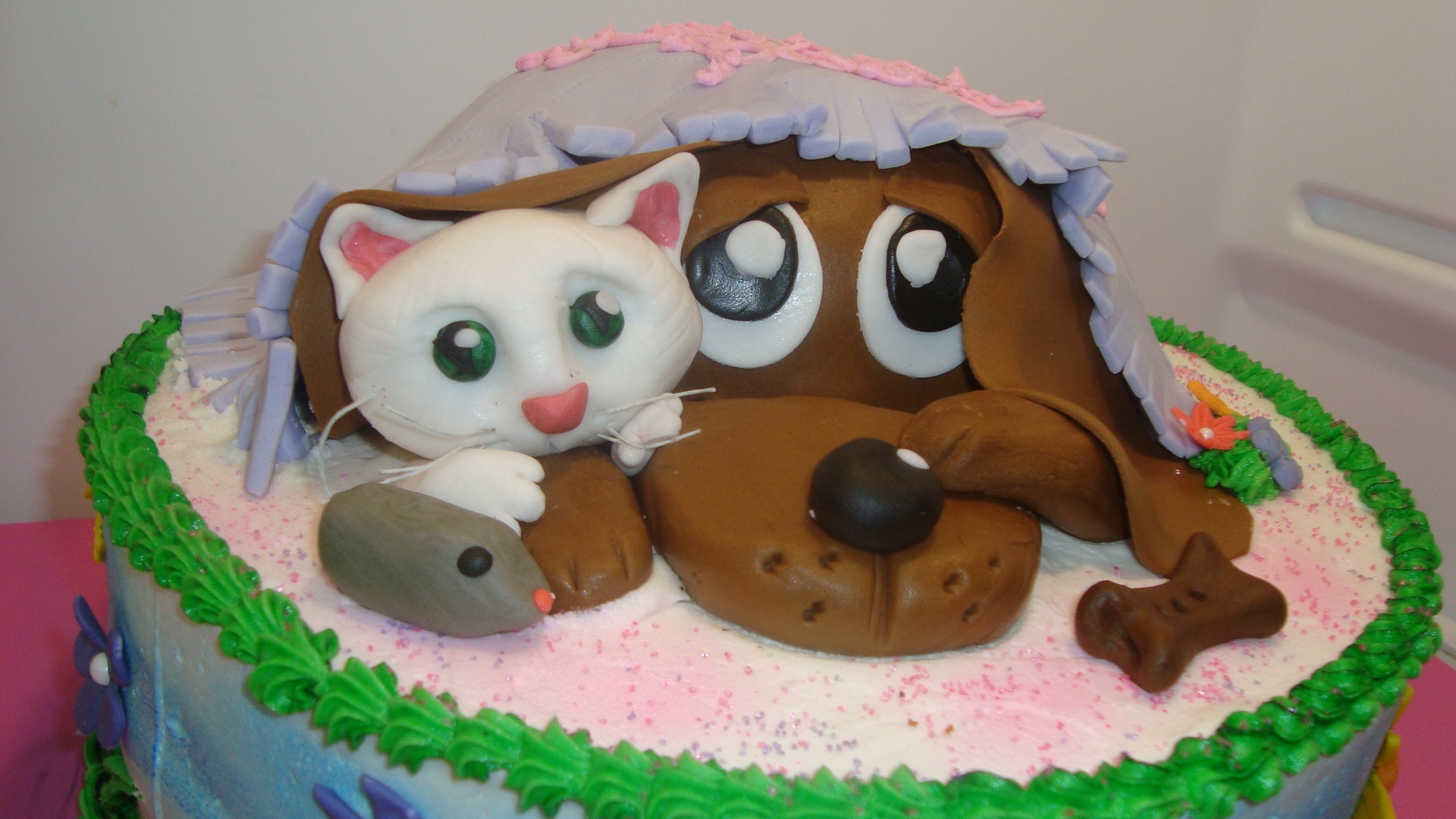 cat and puppy and flower birthday cake cakecentral cat and puppy and flower birthday cake cakecentral
