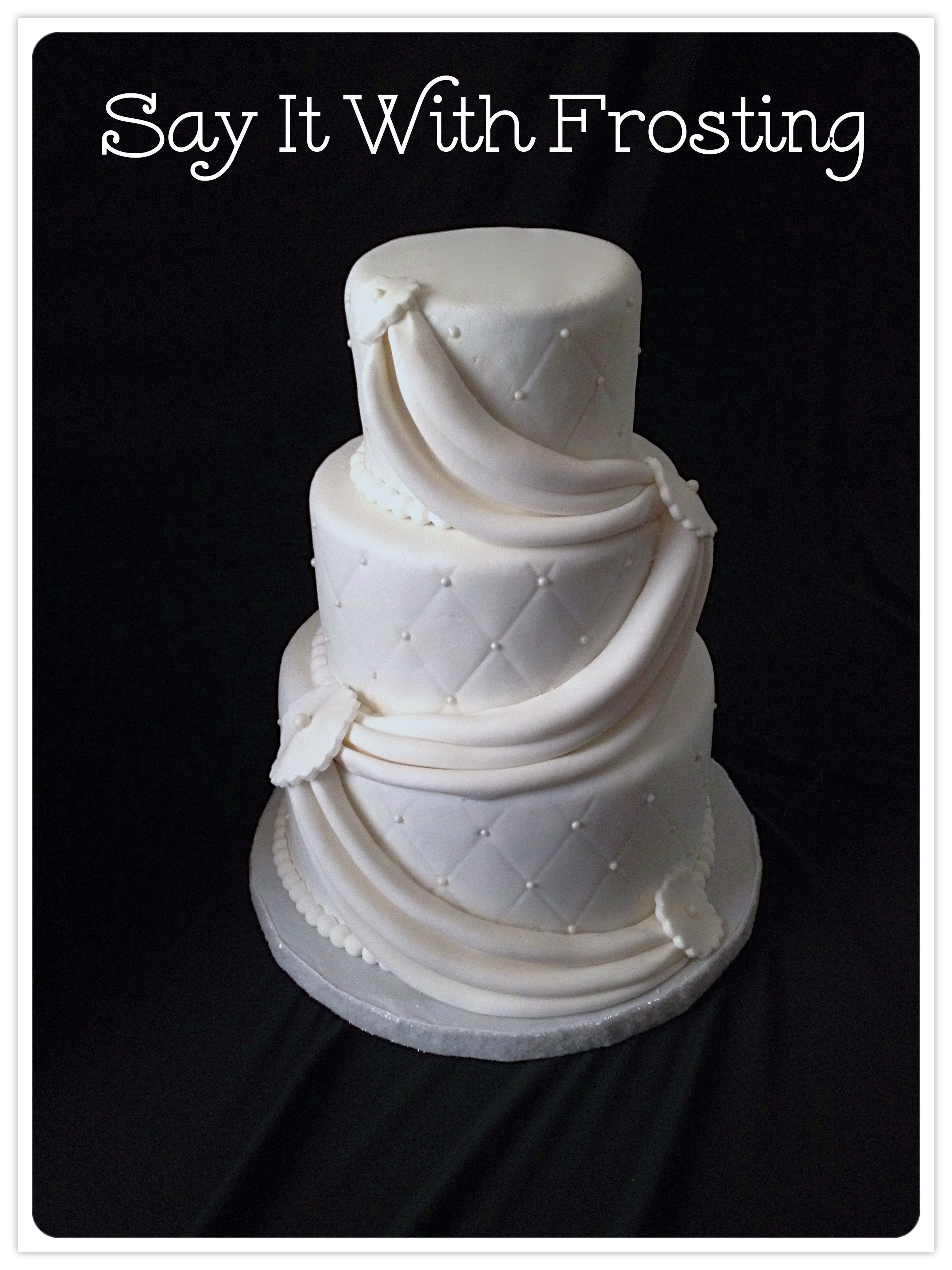 Fondant Wedding Cake With Royal Icing Mend Hi Lace Stencil And Fresh
