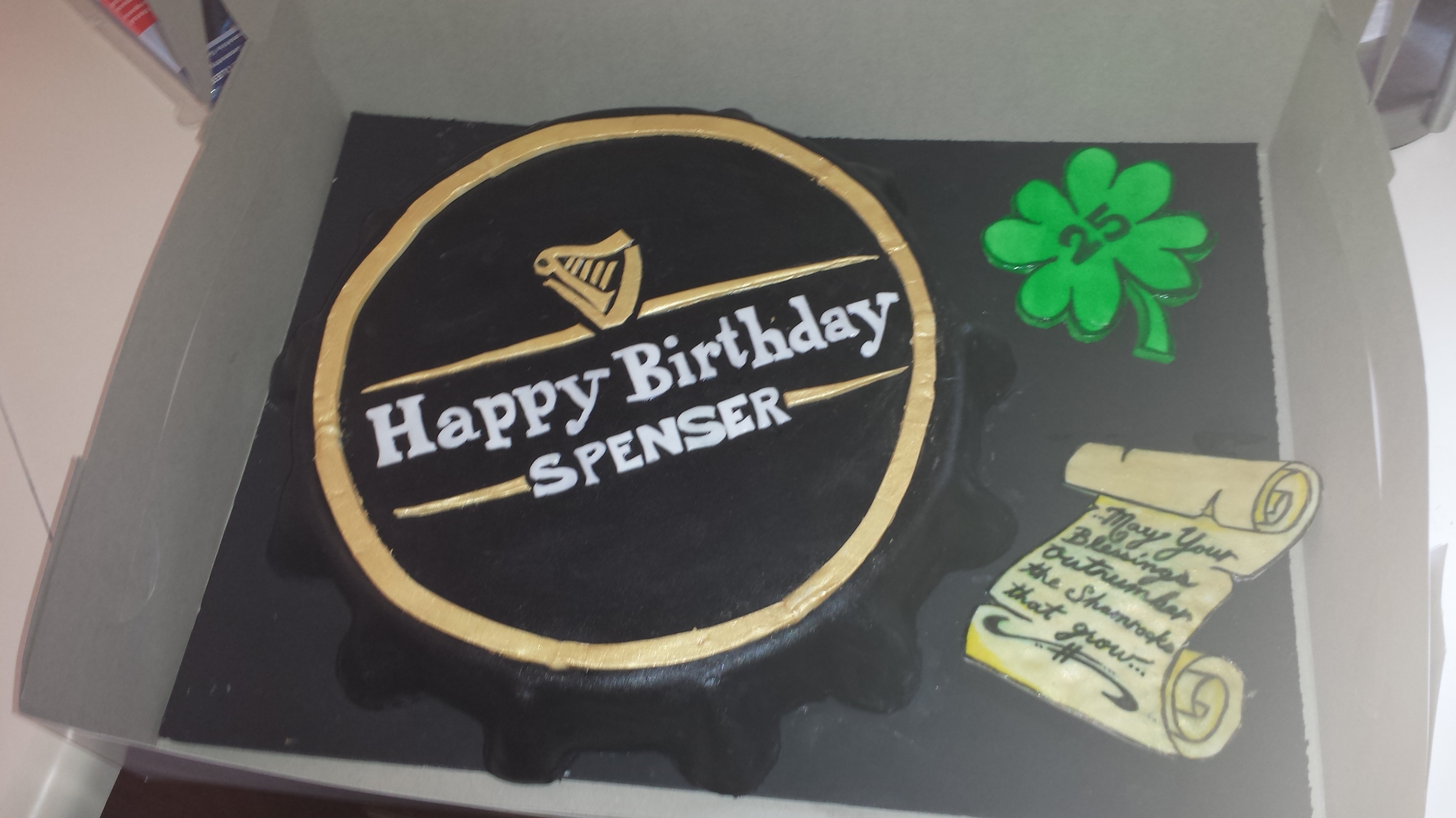 Guinness Bottle Cap Cake Personalized For A 25Th Birthday Scroll Says