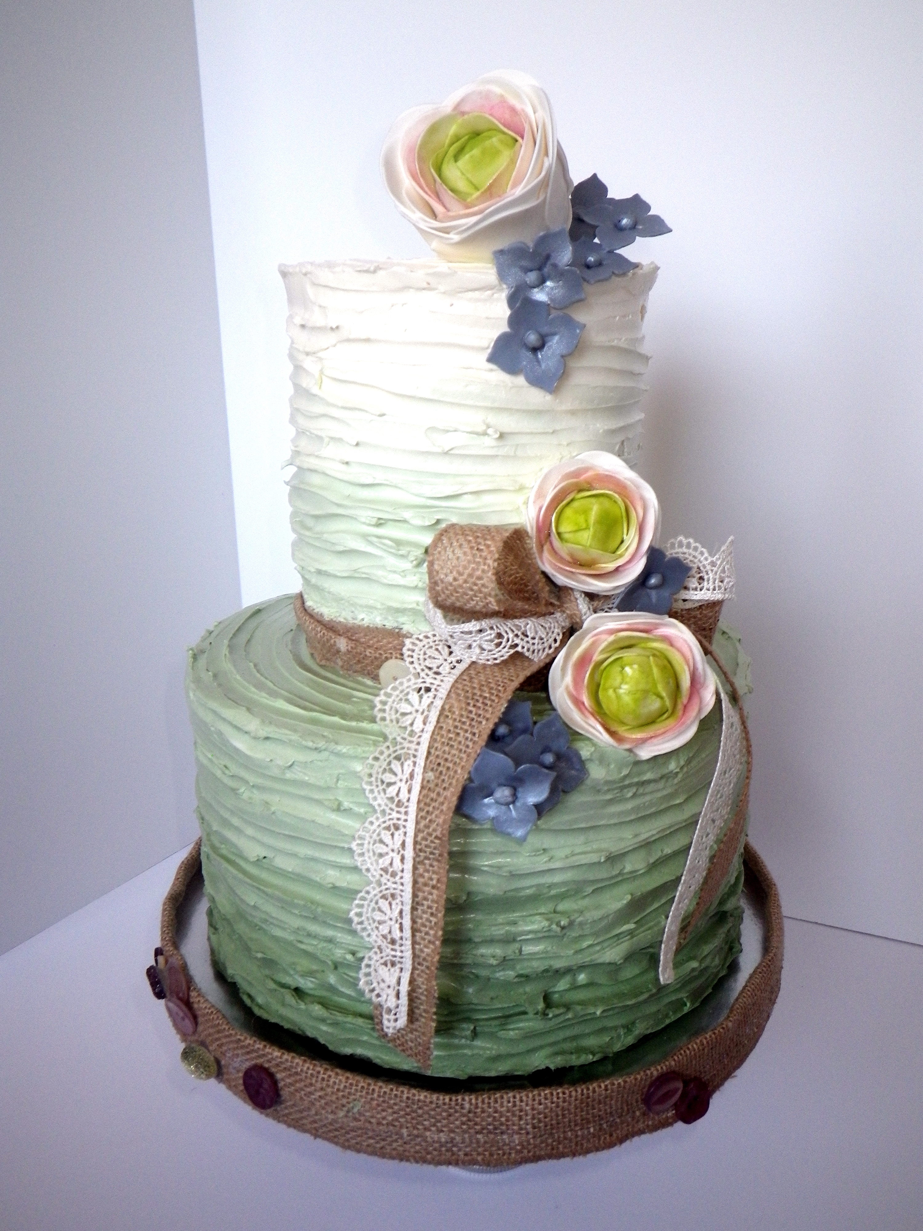 Ridge Textured Buttercream Sage Ombre Cake