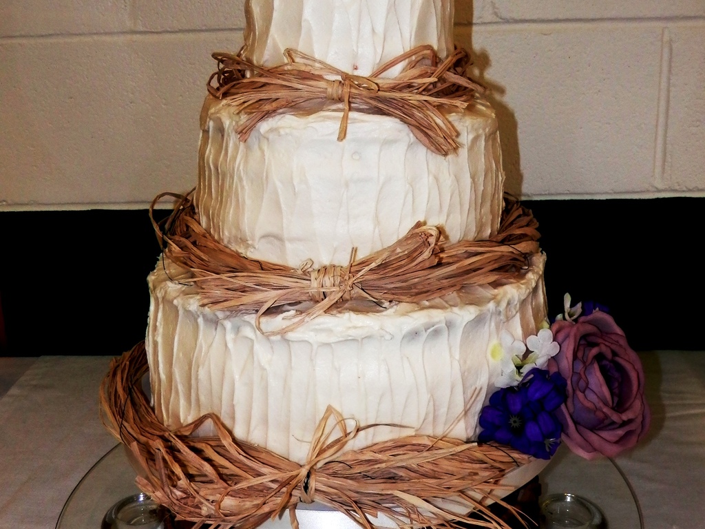 Rustic Wedding Cake With Raffia Top Amp Bottom Tiers Are Vanilla Butter Cream Filling Middle Tier Is Red Velvet Filled Rustic Wedding Cake With Raffia Top Amp Bottom Tiers Are Vanilla Butter Cream Filling Middle Tier Is Red Velvet Filled