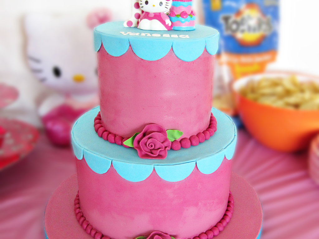 Pink And Blue Hello Kitty Cake For Vanessas First Birthday