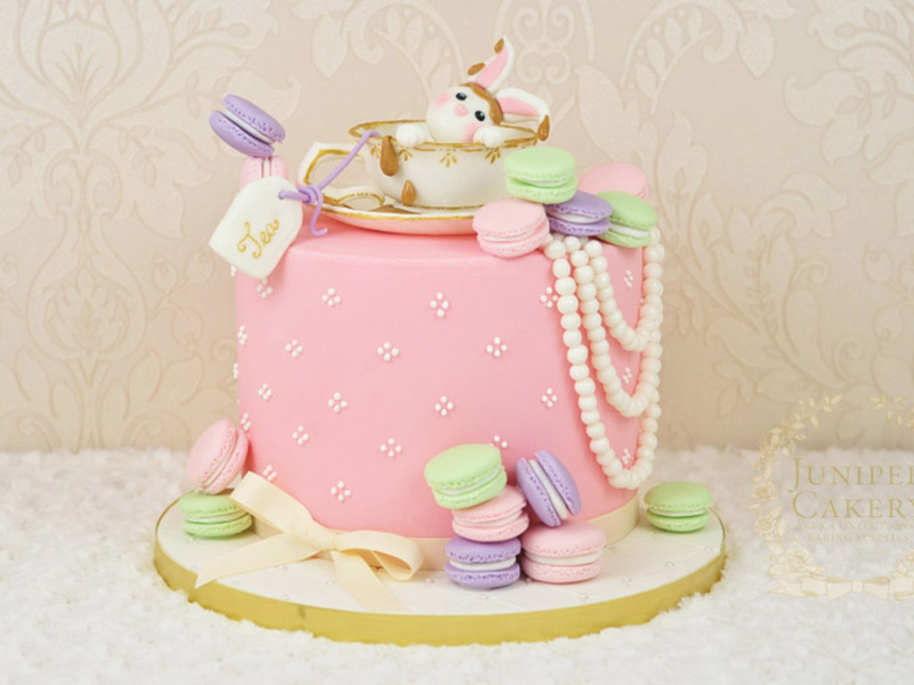 Vintage Tea And Macarons Birthday Cake By Juniper Cakery