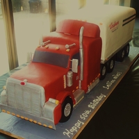 Peterbilt Tractor & Trailer Truck is three quarter sheets stacked and carved. Pieces are used to make sleeper. Both cake are on 1/2 inch MDF, Wheels are styro covered...