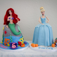 Disney Princess Doll Cakes (Little Mermaid Ariel, Cinderella) Disney Princess doll cakes. Little Mermaid (and Dinglerhopper - a fork) & Cinderella (with Gus Gus). Cakes are constructed from three...